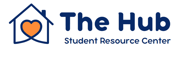 Image of "The Hub: Student Resource Center" logo, features a heart within a house